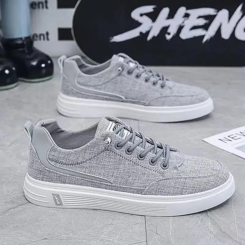 Fashion Men's Canvas Shoes Trendy All-match Breathable Mens Sports Sneakers Lace Up Lightweight Flat Solid Color Casual Sports Shoes Man