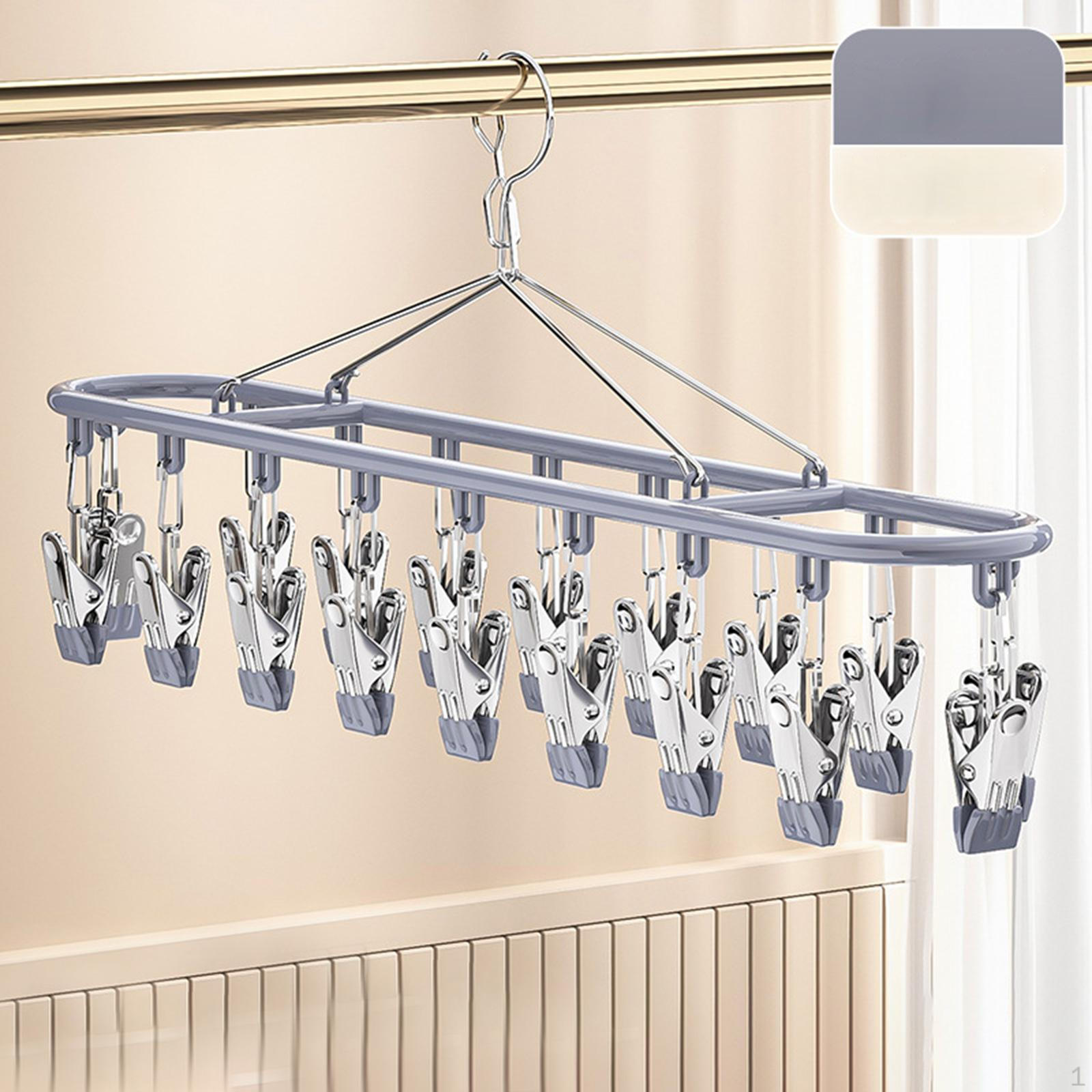 

Вішалка для шкарпеток Підвісна стійка для сушіння важкої багатоцільової металевої сушарки з 18 затискачами для рушників сірий колір