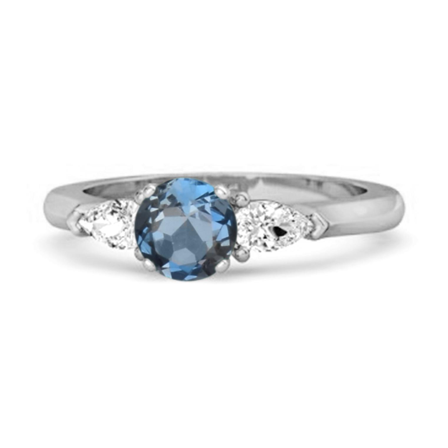 London Blue Topaz Three Stone Pear Accent Ring - 925 Sterling Silver 9.5