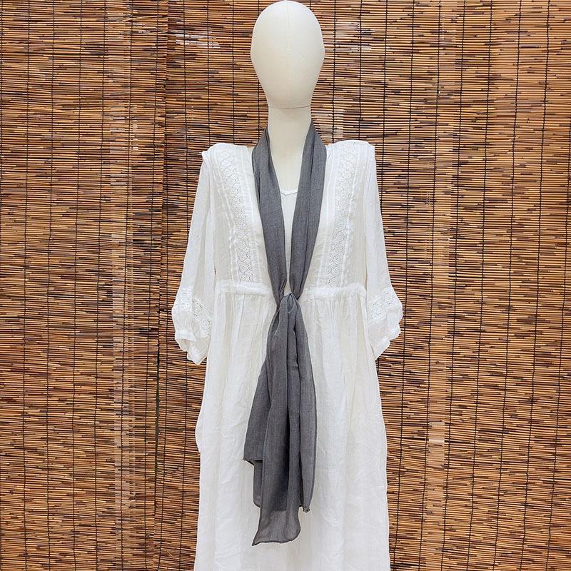 Thin Hollow Solid Color Soft Cotton Scarf Korean Version Thin Narrow Extended Small Silk Scarf Summer Neck Protection
