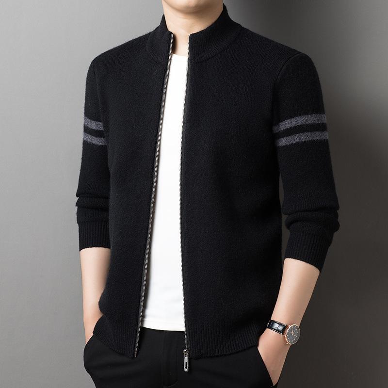 Knitted Cardigan Jacket Men's Autumn and Winter New Style Young and Middle-aged Cardigan Sweater Thickened Stand-up Collar Fashion Fashion Jacket