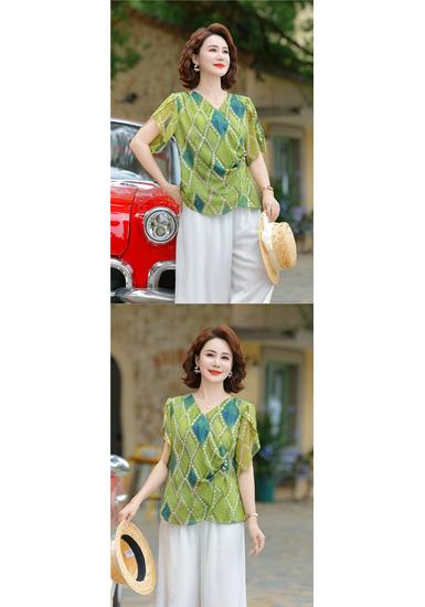 Chiffon Short-Sleeved Blouse – Mother's Summer Style for Middle-Aged Women