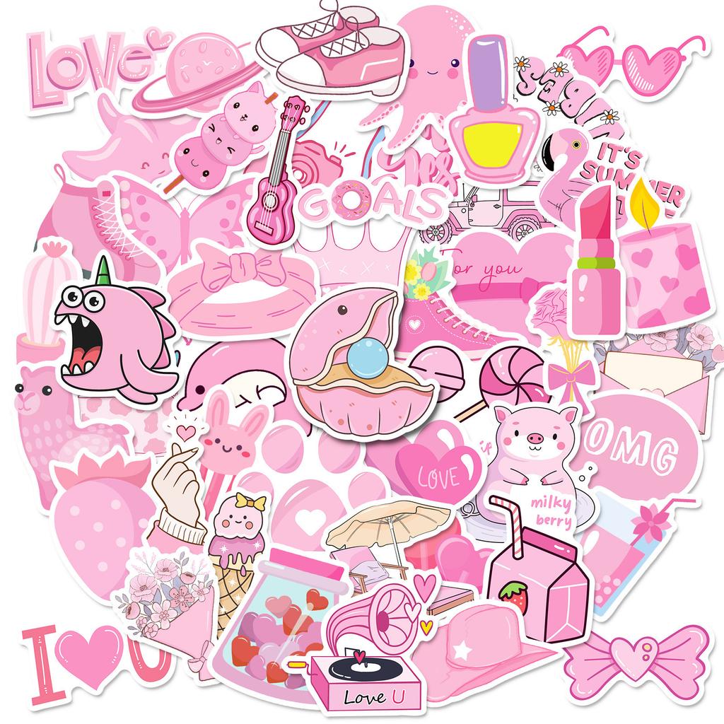 50 Colors Mixed and Matched Alpaca Pink Stickers New Products, Fresh Vsco Mobile Phone Case Stickers