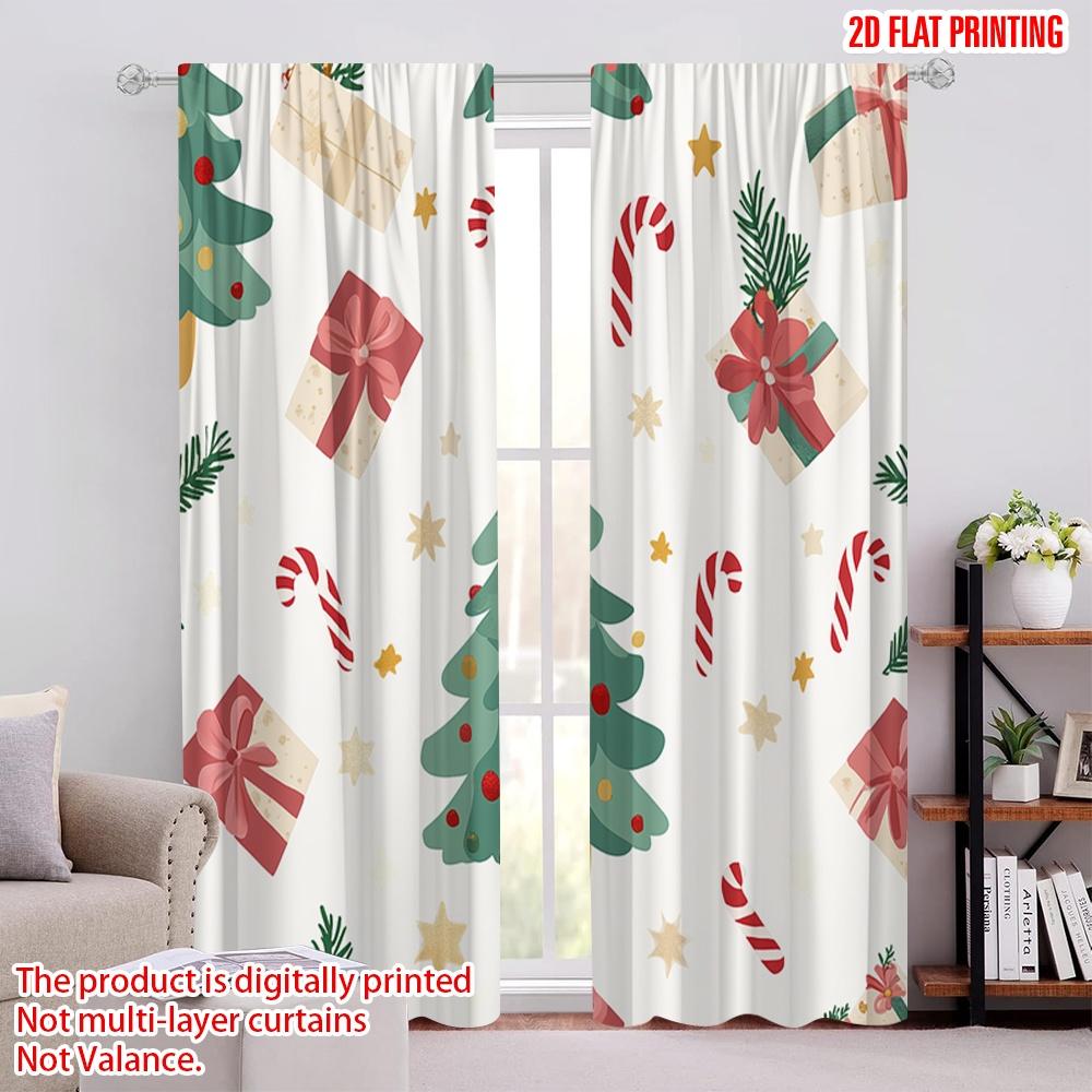 2pcs,2D Plane Printing Contemporary Curtains Christmas Tree Candy Cane Stars (2) Polyester (without Rod) Decorations Inside