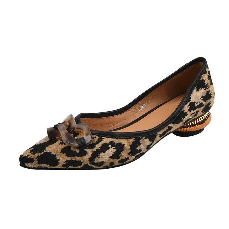 Moda Damskie Buty 2024 Gorąca Sprzedaż Płaskie Damskie Baleriny Moda Panterka Biurowe i Kariera Seksowne Szpilki ze Szpiczastym Noskiem Kobiety Zapatos