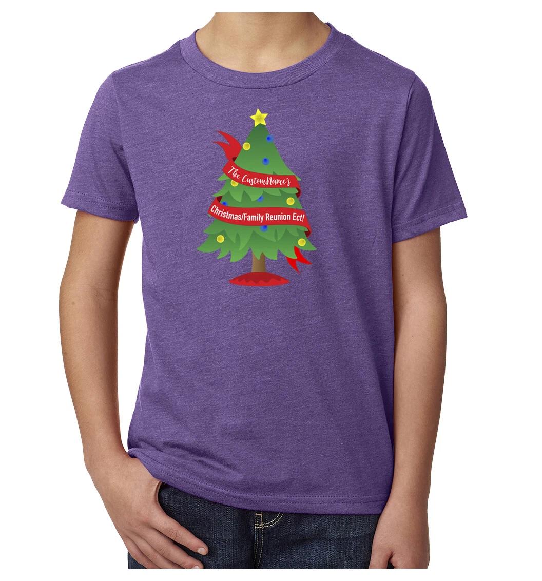 Christmas Tree Banner with custom name- Family Reunion youth T-Shirts S