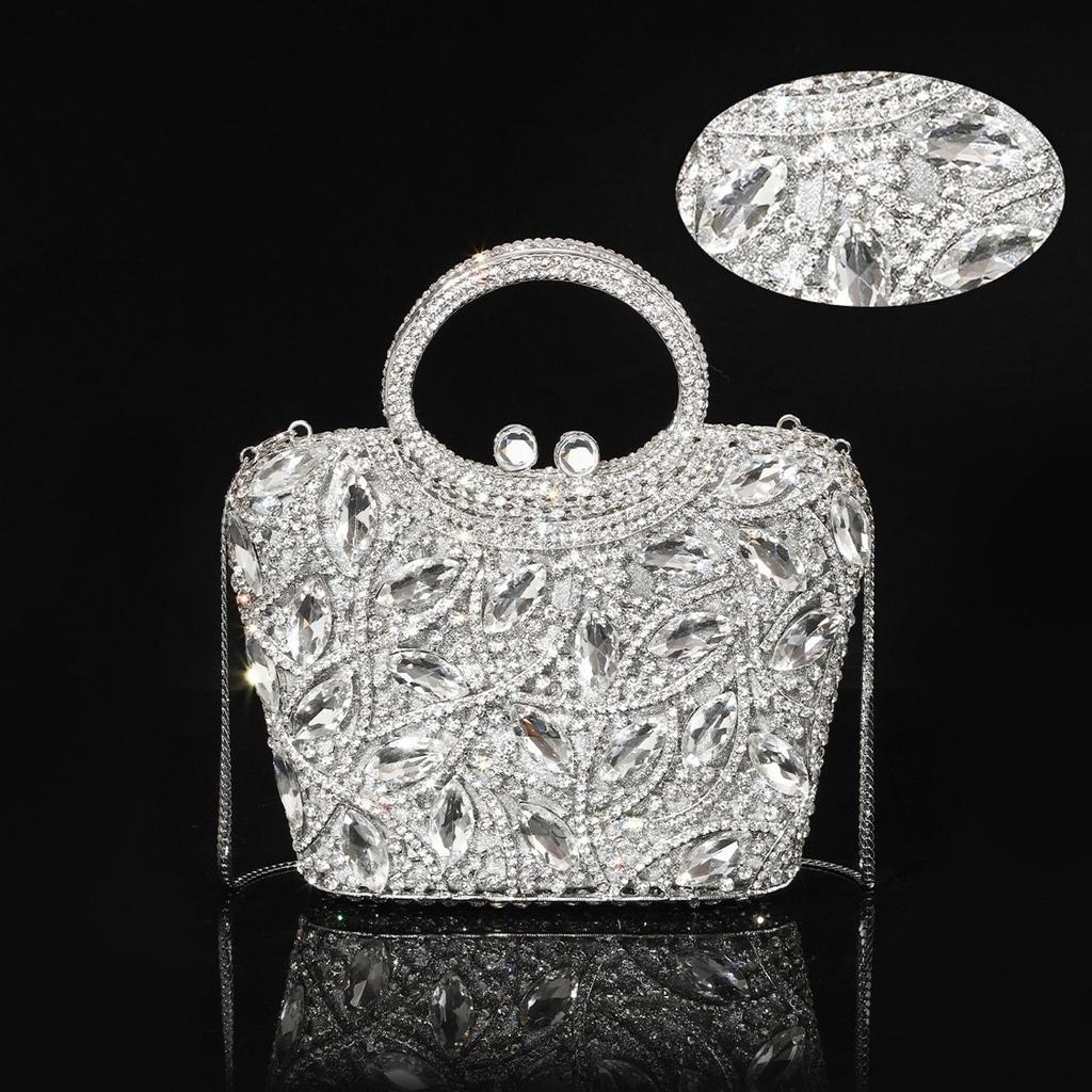 New Glass Color Diamond Evening Clutch Bags Women's Gem Water Diamond Handbags Alloy Material Hollow out Diamond Embellished...