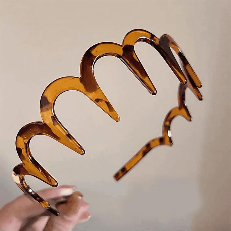 Retro Leopard Print Acrylic Headband - Non-Slip, High Skull Top Design for Women