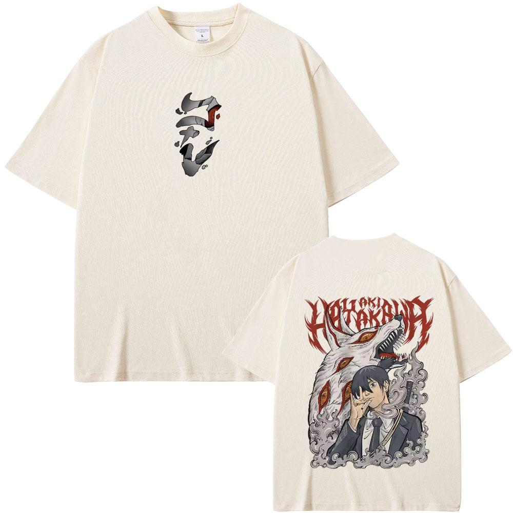 Anime Chainsaw Man Merch T-Shirt Hayakawa Aki Beschwörung Kon Fuchs Teufel Grafik T-Shirts Herren Damen Lässig Vintage Übergroße T-Shirts