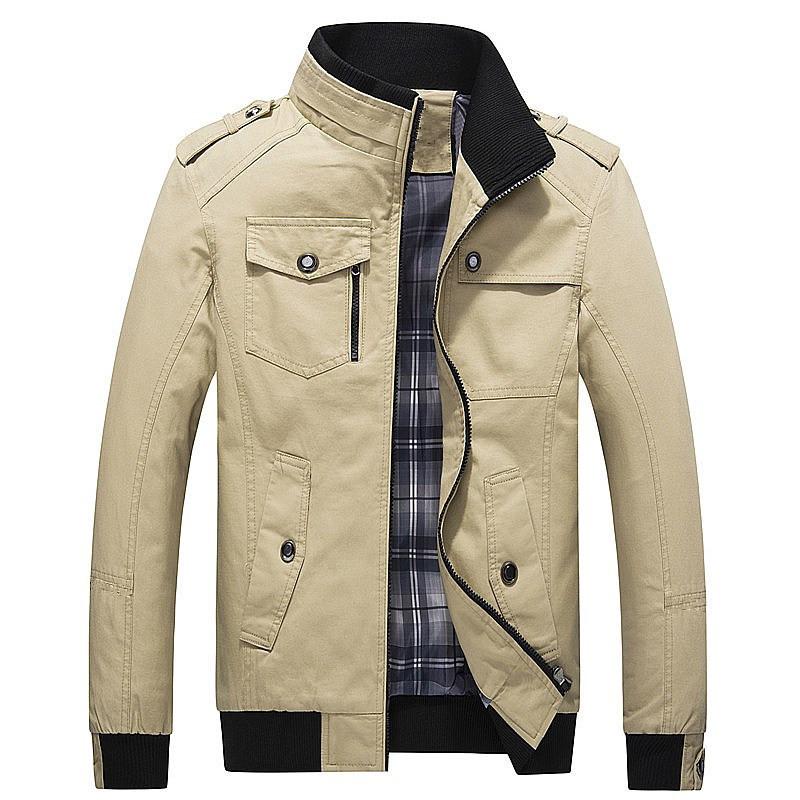New washed pure cotton men's jacket large size blue stand-up collar men's top jacket men's