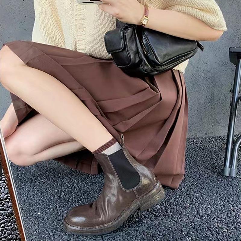 Kotníkové kozačky pro ženy na nízkém podpatku Ležérní podzimní boty Natahovací kotníkové boty s kulatou špičkou Dámská móda Platforma Slip on Elastické kotníkové boty Chelsea