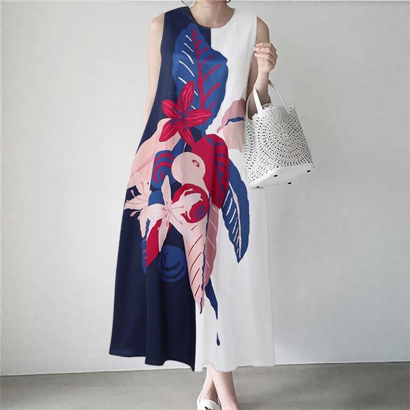 

ZANZEA Женское летнее повседневное платье с круглым вырезом, свободное, без рукавов, с принтом 3XL тёмно-синий