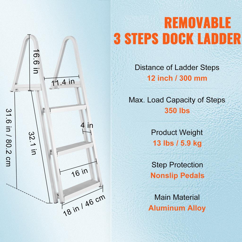 SucceBuy 3/4/5 Steps Removable Dock Ladder 350/500Lbs Load Pontoon Boat Ladder with Rubber Mat for Lake, Marine Boarding, Pool