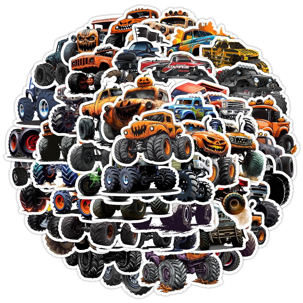 50 Cartoon Monster Truck Graffiti Stickers: Creative, Waterproof Decor for Water Bottles & Phones
