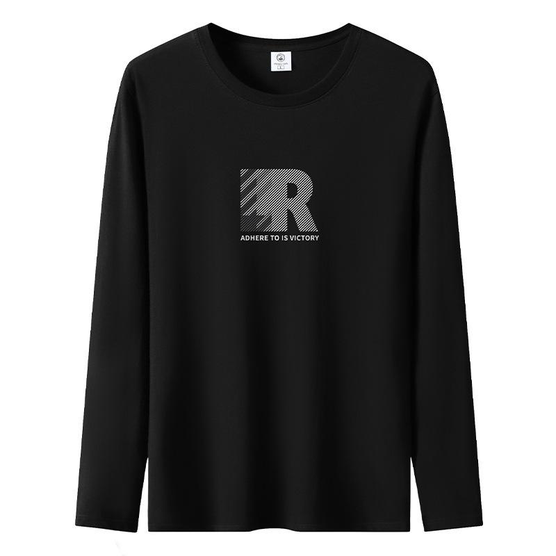 Big R Pattern Mens Long Sleeved Tee Shirt Pure Cotton S-5XL Man Casual Pullovers