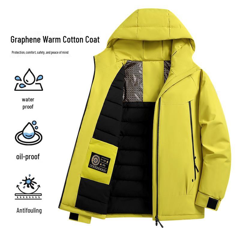 Men's Thickened Graphene-Heated Winter Jacket - Warm, Hooded, Cotton Outerwear for Couples