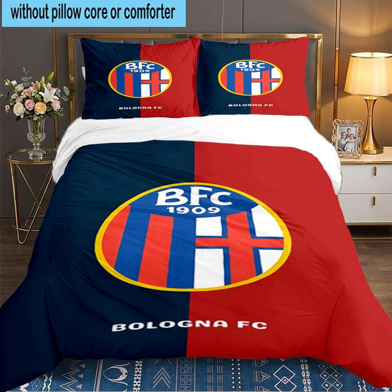 3PCS Football Bologna Bedding set,Ideal For1pc Duvet Cover And 2pcs Pillowcases Perfect for Christmas gift,Ideal for Bedroom, Dormitory