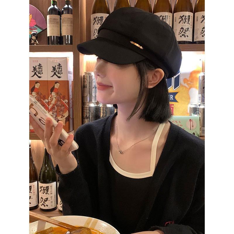 Black Beret Hat Women Fall Winter 2026 Oversized Newsboy Cap Wide Headband Slimming Octagonal Artist