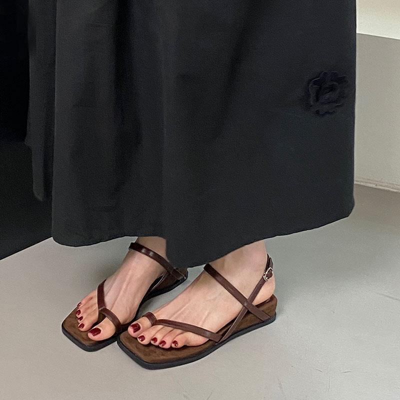 Fashion Female Spring Summer Wedges Women Heeled Sandals Shoes Buckle Strap Fashion Square Toe Ladies Wedges Sandals Shoes Flip Flops