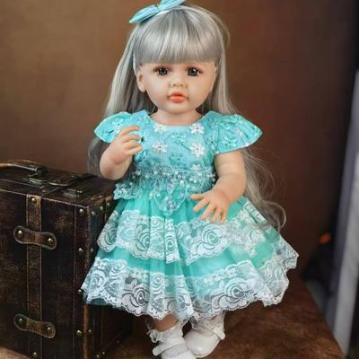 Madinga pilkų plaukų naujagimių lėlė 55 cm mergaitei viso kūno silikono vinilo tikroviška princesė Boneca Reborn žaislinis kostiumas 3 ir daugiau metų vaikų gimtadienio Kalėdų dovanos