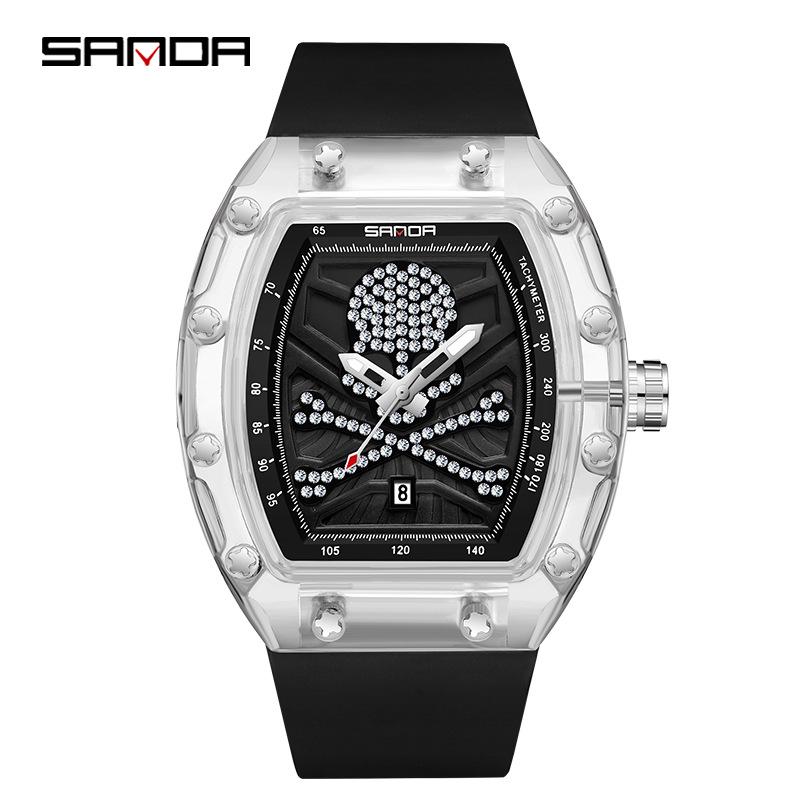 Sanda 7051 Men s Dual Quartz Skull Gem Watch - Trendy, Versatile, Waterproof