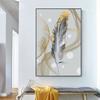 Abstract Gold Foil Feather Canvas Paintings Nordic Wall Art Posters and Prints Modern Living Room Bedroom Decoration Pictures