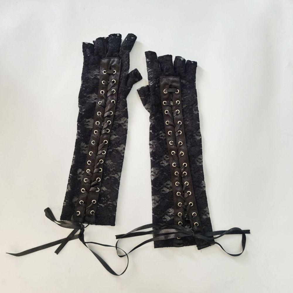 Lolita Lace Strap Gloves Long Gloves JK Women Gloves Sweet Ribbon Half Finger Gloves Photography