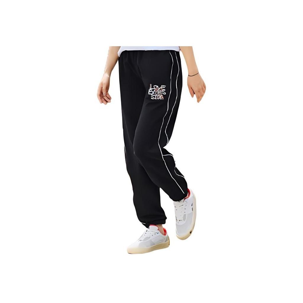 Li Ning Sports Lifestyle Series Solid Color Letter Embroidery Loose Sports Pants Women Pants Black AKLSA40-1