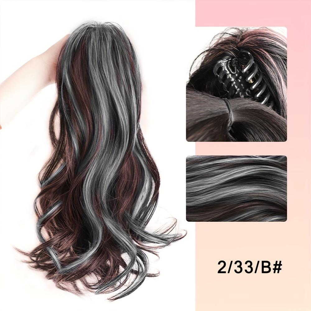 Elegant Highlights Color Synthetic Fiber Ponytail Claw Clip In Hair Extensions For Women 14 Inch Wavy Fountain Ponytail