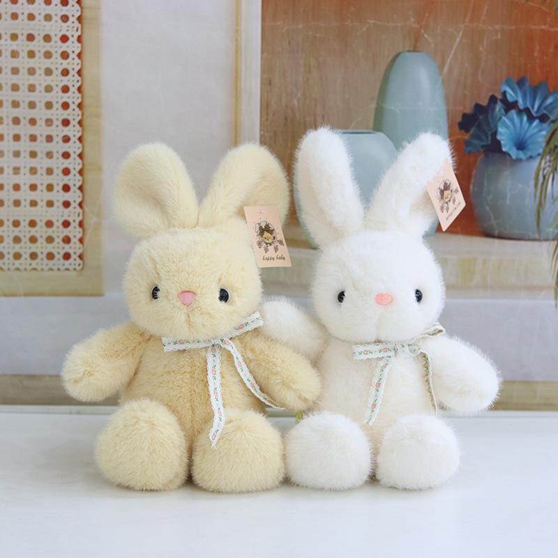New long-eared ribbon rabbit plush toy doll 8-inch grab machine doll bunny doll birthday gift