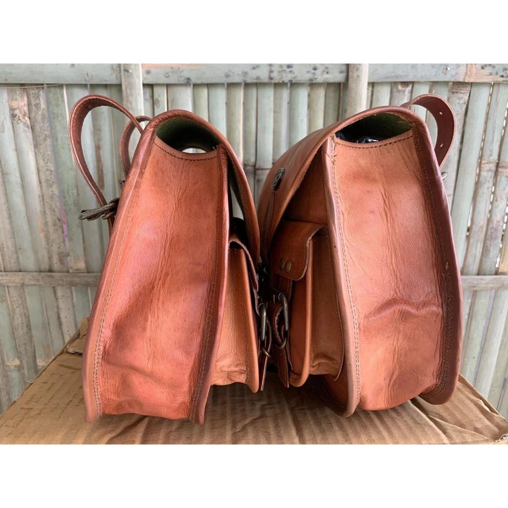 Goat Leather Motorcycle Saddle Bags Saddlebag Luggage Bag Multiple compartment