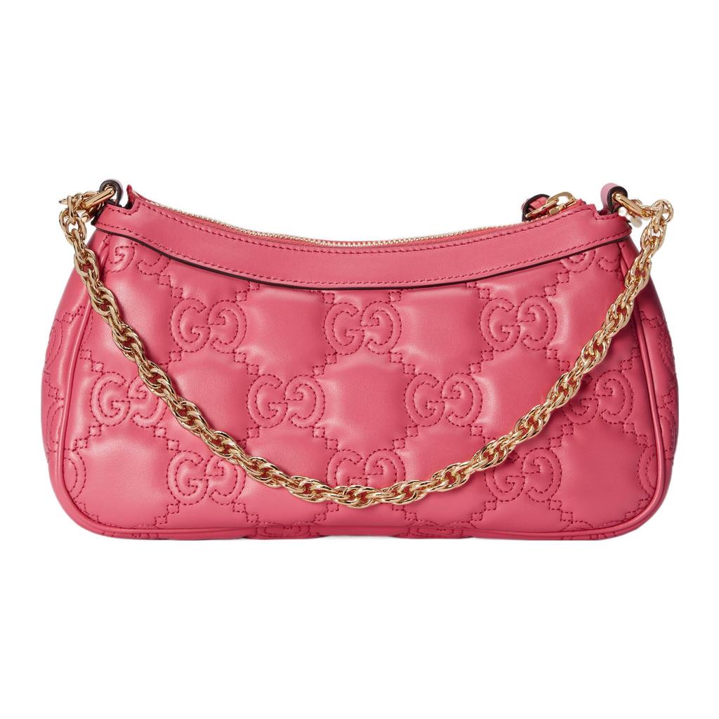 Gucci GG Matelassé Logo Chain Canvas Backpack Leather Mahjong Bag Shoulder Bag Tote Bag Women Bags Gold Pink 735049-UM8HG-8550