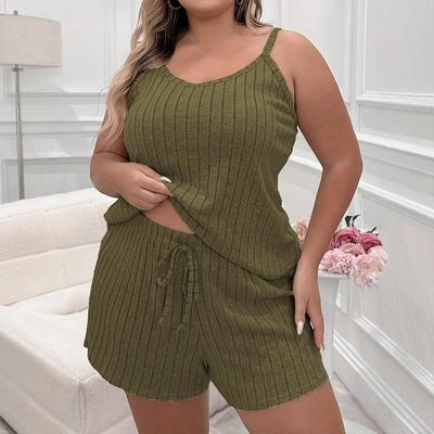 Großformat Damen Einfarbige Camisole & Shorts Lässiges Nachthemd Set