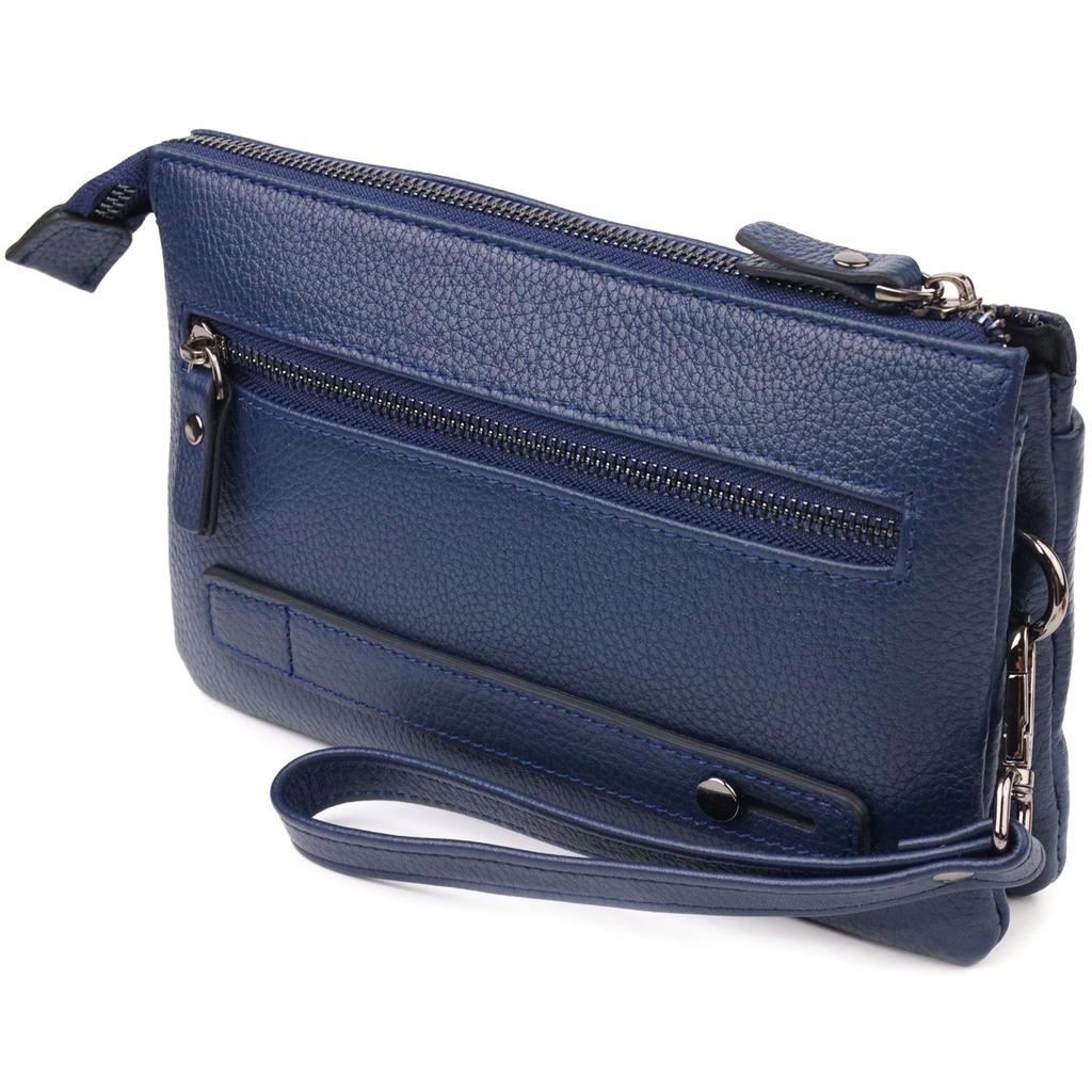 Original Men's Clutch Bag Made of Genuine Grained Leather CANPELLINI 21555 Blue