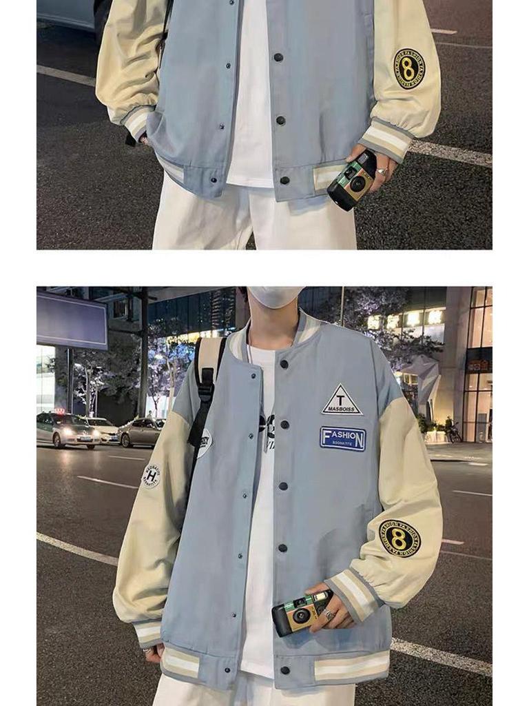 Men's Korean Style Trendy Baseball Jacket: Loose Fit, Versatile, Hong Kong-Inspired, Perfect for Spring and Autumn.