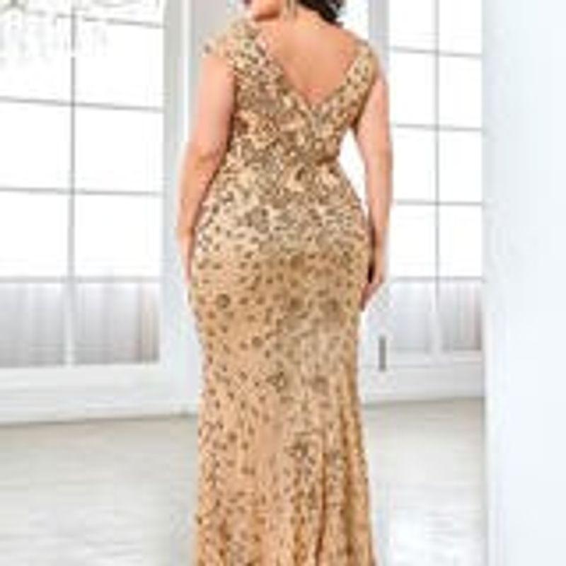 New European and American Style Plus-Size Sequined Evening Dress, Elegant Slim-Fit Fishtail Gown, Long Dress for Toasting At Weddings