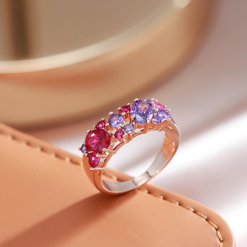 New Vintage Purple Natural Zircon Ring For Women Wide  Rose Gold Rings Ethnic Wedding Jewelry Daily Party Accessories