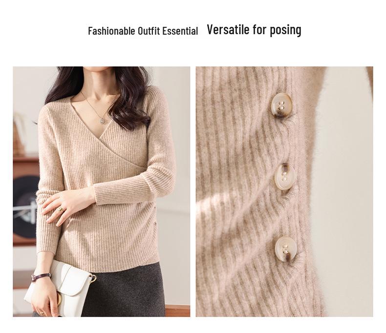 2025 Autumn/Winter Women's Slim-Fit V-Neck Wool Sweater: Versatile, Flattering Fashion Top