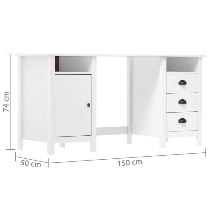 VidaXL Bureau Hill Range Blanc 150x50x74 cm Bois de pin solide