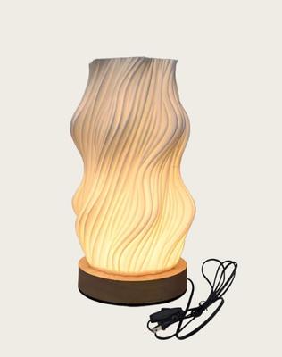 TT 3D Printed Creative Wooden Small Table Lamp, Curved Night Light, Bedside Mood Light, Water Ripple Design, Ambient Lighting, Bedside Room Light, Eye