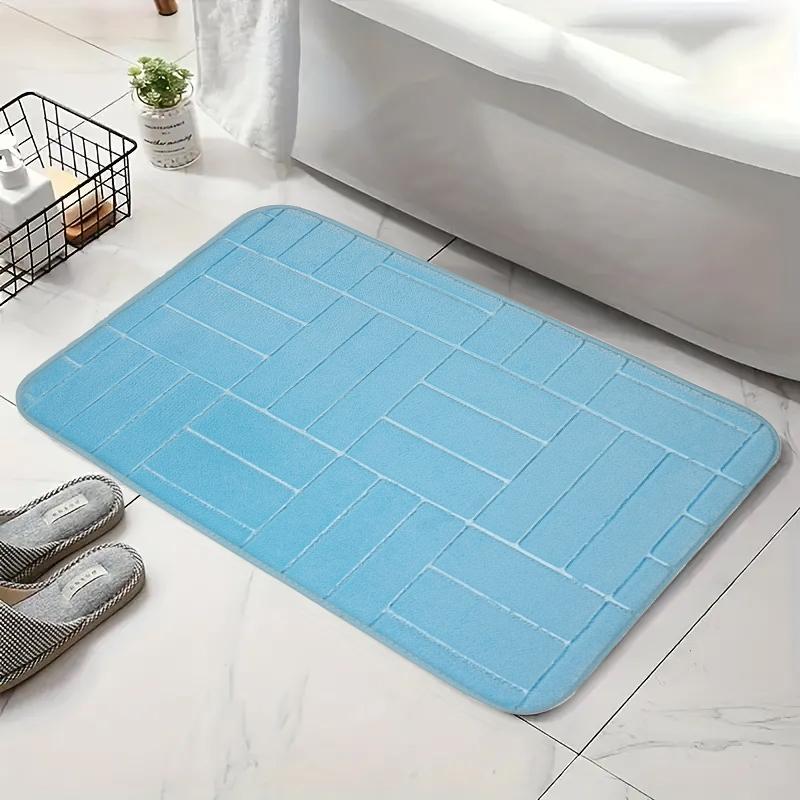 

1шт полосатый коврик для ванной с эффектом памяти, мягкий, удобный, впитывающий и быстросохнущий коврик для ванной, придверный коврик, который можно стирать в стиральной машине 40cmx60cm небесно-голубой