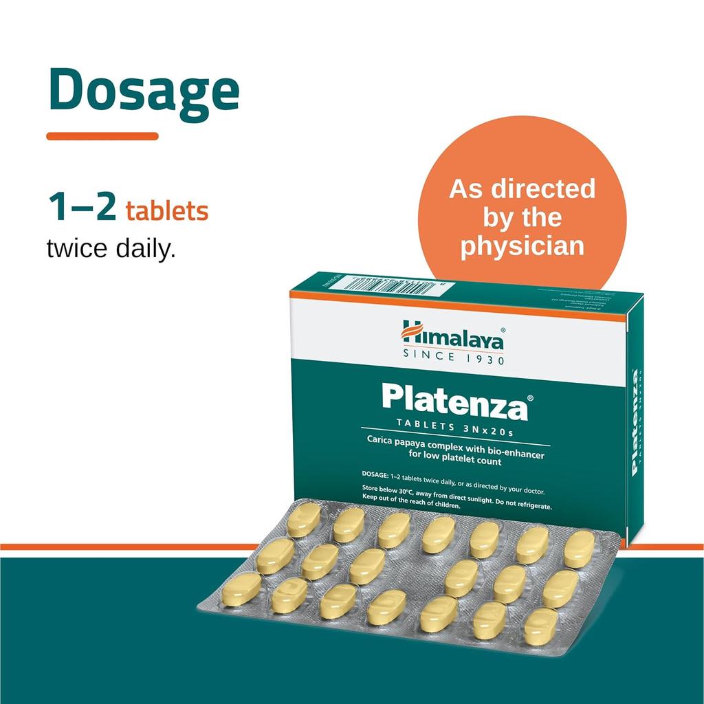 Himalaya Platenza Tablets 3x20’s Natural Wellness Support For Urinary Comfort And Healthy Platelet Balance, Herbal Supplement Pack