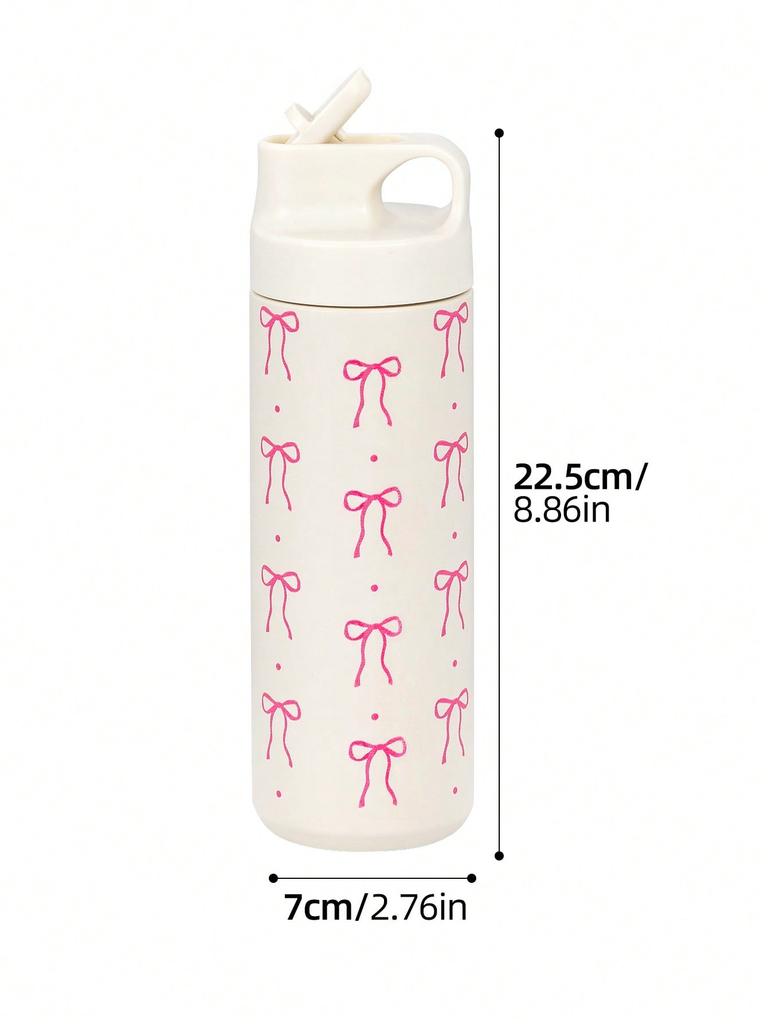 500ml Stainless Steel Bow Thermo Water Bottle Double-layer Cherry Print Vacuum Cup Leak Prevention Insulated Flasks Thermal Tumb