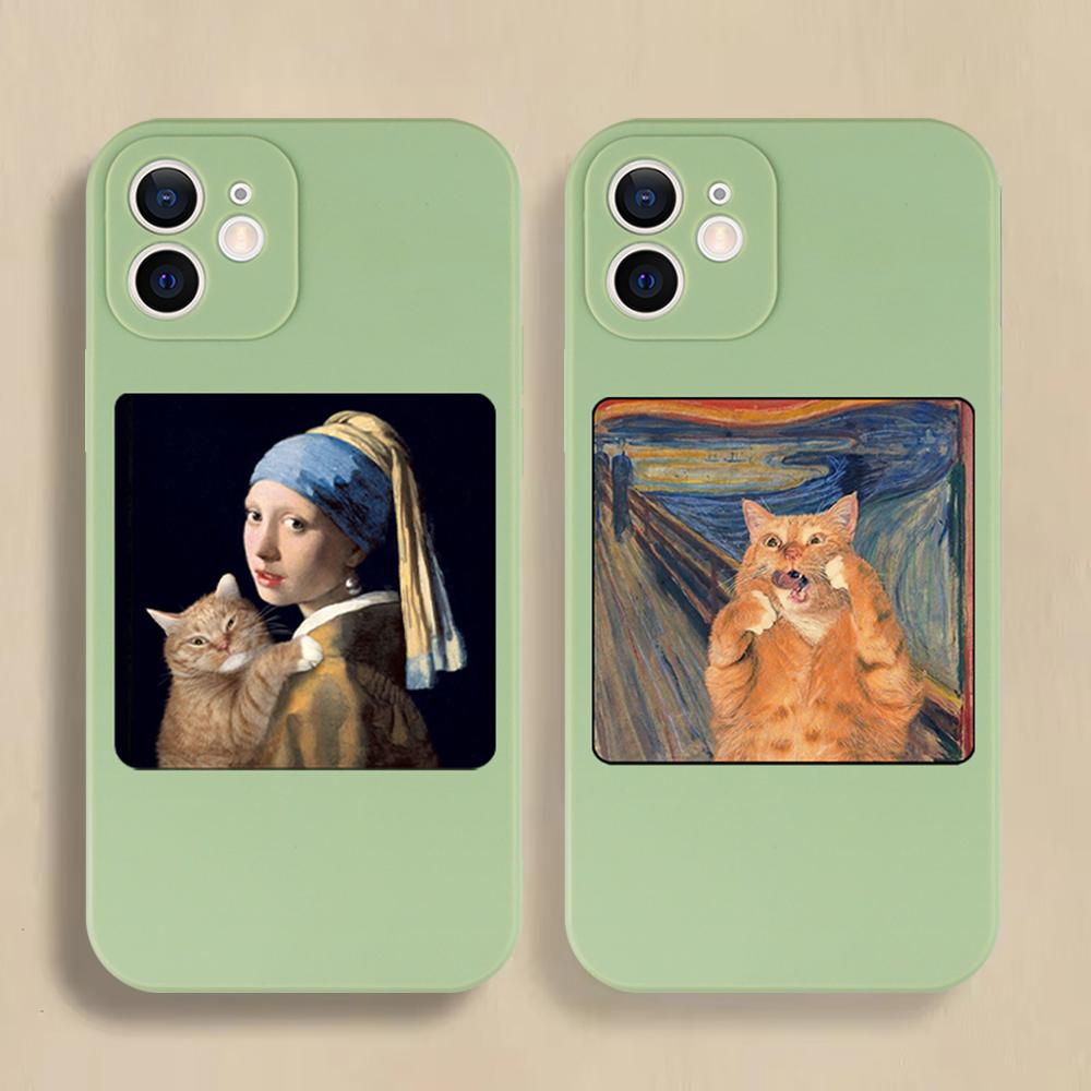 Famous Painting Cat Phone Case For iPhone 16 15 14 13 12 11 Pro Max Mini X XS SE 7 8 Plus 16E Shockproof Non-Slip Cover Fundas