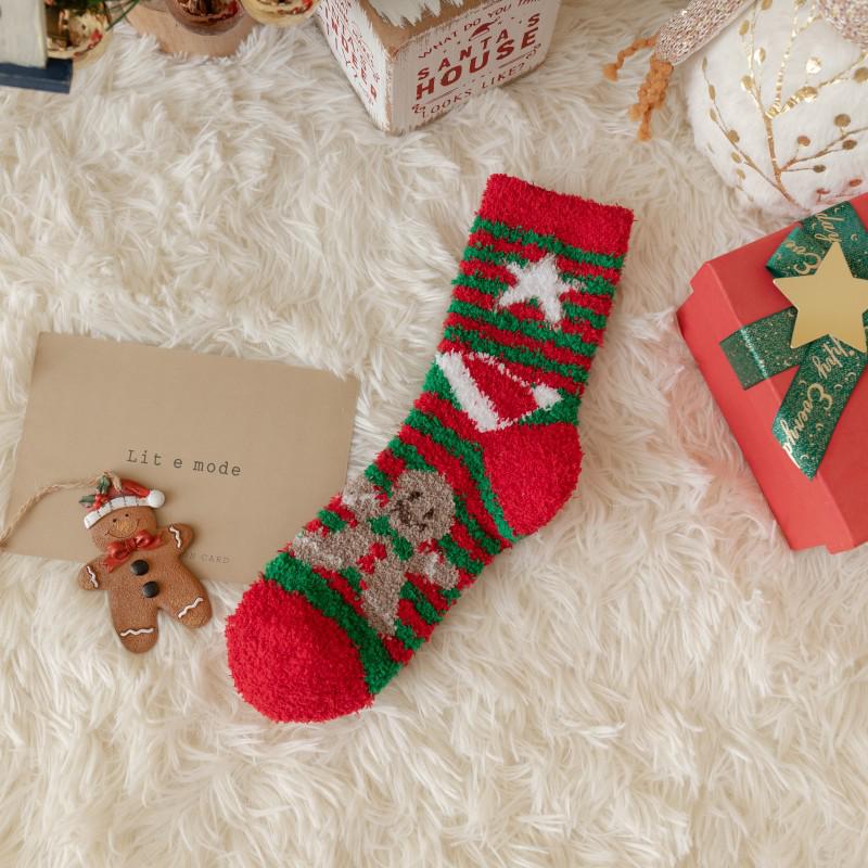 Women's Mid-Calf Coral Fleece Socks - Cute Reindeer and Snowman Design, Perfect for Autumn and Winter