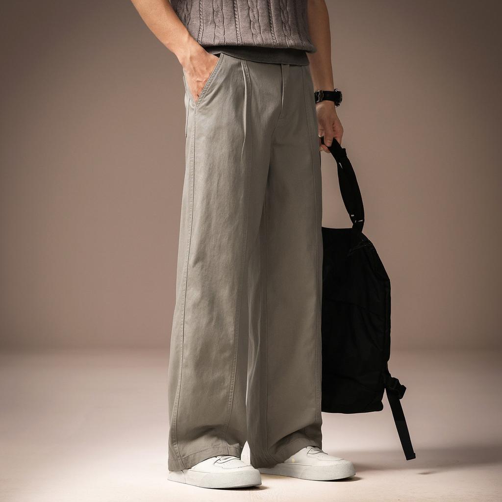 High-end American Retro Tencel Simple Men's Casual Pants Summer New Loose Straight Outdoor Long Pants