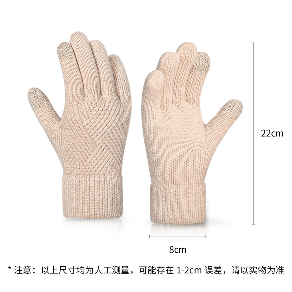 Warm knitted gloves women's winter cycling office simple cold-proof double-layer touch screen gloves