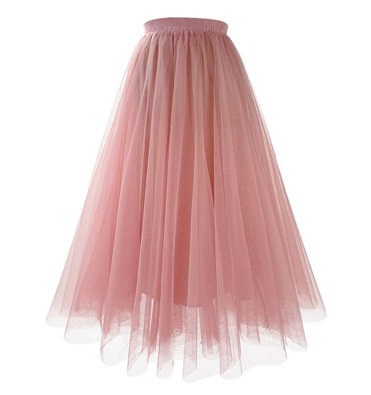 Plus Size Women's Autumn Winter Tulle Pleated Long Skirt Princess Style High-Waisted Slimming Soft Fresh A-Line Casual All-match Versatile Skirt
