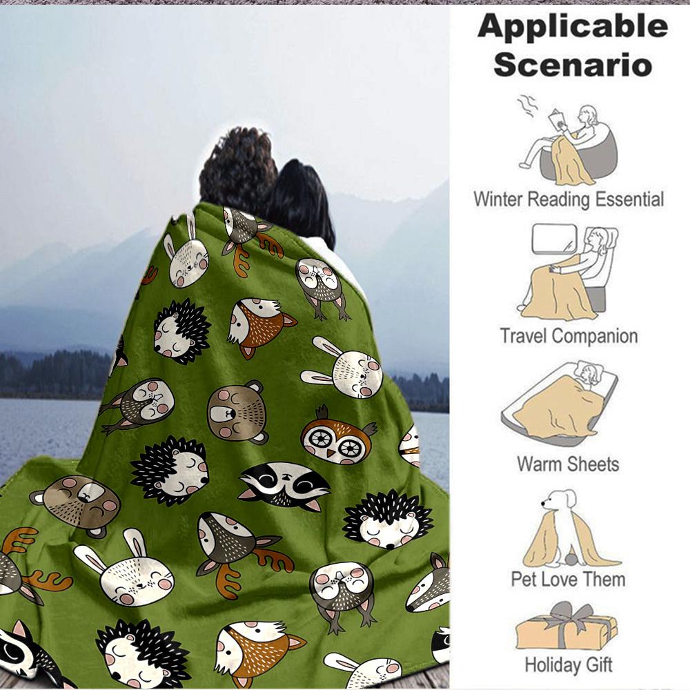 1pc Forest Animals Blanket, Lightweight Flannel Throw Blanket For Sofa, Bed, Travel, Camping, Living Room, Office, Couch, Chair, And Bed