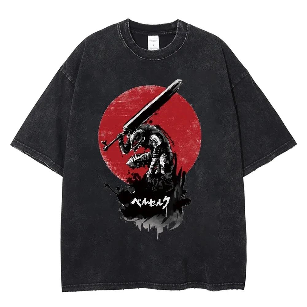Casual Harajuku Vintage Hip Hop Clothing  Anime Berserk Griffith T Shirts Washed Manga Graphic Oversized Y2k TShirts Unisex